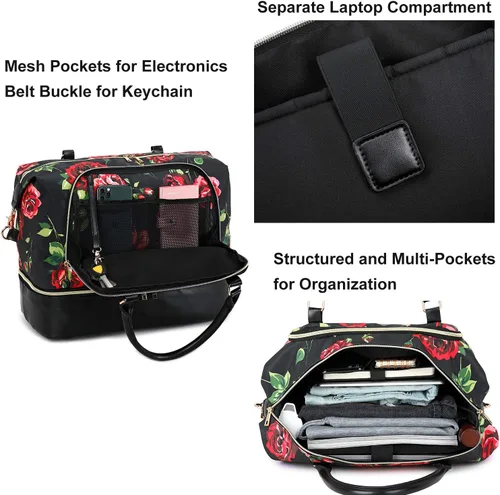 Vista 13 de CAMTOP - Bolsa de viaje de fin de semana para mujer, bolsa de lona con espacio para laptop de15.6 pulgadas