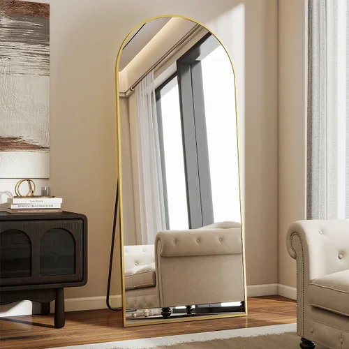 Vista 14 de VooBang - Espejo de cuerpo entero con arco, de 24 x 65 pulgadas, color negro Shatterproof Tempered Glass, Modern Minimalist Chic Room Decor