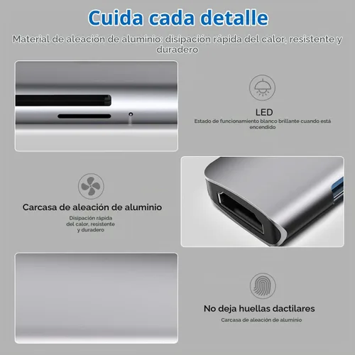 Vista 7 de WALNEW Hub USB C con HDMI 4k, entrega de energía de 100 W, lector SD/TF, puertos de datos USB 3.0, adaptador multipuerto USBC 7 en 1, base Gris