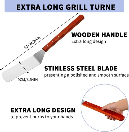 Vista 2 de 2 espátulas de parrilla extralargas para barbacoa y parrilla, accesorios de acero inoxidable para parrilla, espátula ranurada y espátula de cocina