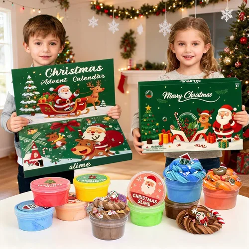 Vista 4 de Kit de slime de Navidad, recuerdos de fiesta de slime para niños, calcomanías y dijes de Navidad, rellenos de calcetines de Navidad para niños
