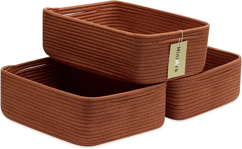 Vista 8 de MiniArk Cestas organizadoras grandes poco profundas de 15 x 11 x 5.1 pulgadas, contenedores de almacenamiento tejidos de cuerda para baño, estantes