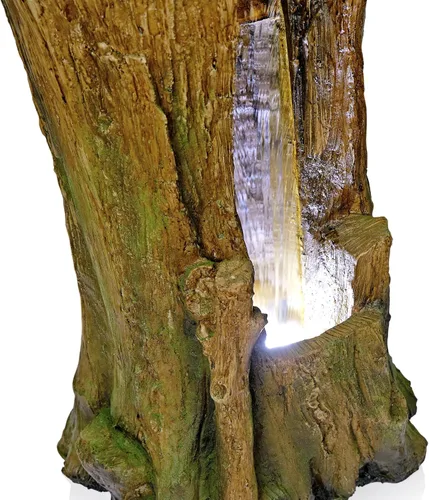 Vista 10 de Alpine Corporation TZL294 Fuente de piso para tronco de árbol al aire libre con luces LED blancas frías, decoración de jardín escalonada, 22