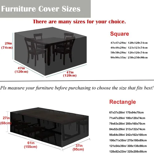 Vista 2 de Juego de fundas cuadradas / rectangulares para muebles de mesa de patio, impermeables, para exteriores, interiores, a prueba de polvo, para mesa