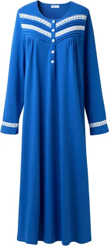 Vista 13 de Keyocean Camisones para mujer, suaves 100% algodón, cómodos camisones de manga larga para dormir para mamá Danderlion Azul