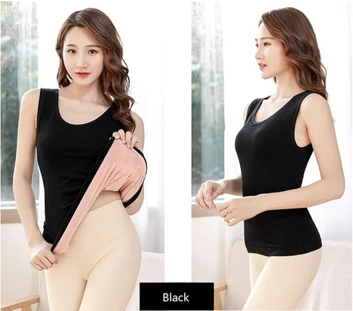 Vista 2 de Flenwgo Ropa interior térmica de algodón con forro polar para mujer camiseta sin mangas chaleco de capa base cálida