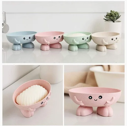 Vista 5 de Soporte para jabón, bonita caja de jabón de dibujos animados para baño y cocina, bañera, fregadero, diseño antideslizante, funda de jabón linda Azul