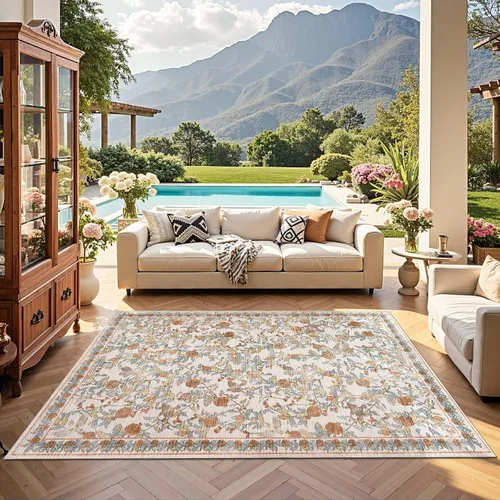 Vista 48 de jinchan Alfombra de entrada lavable vintage floral de medio círculo de 2 x Eden Azul/Verde