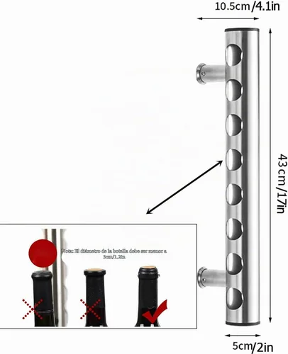 Vista 2 de Estante de vino de pared, acero inoxidable, soporte para vino montado en la pared para 8 botellas