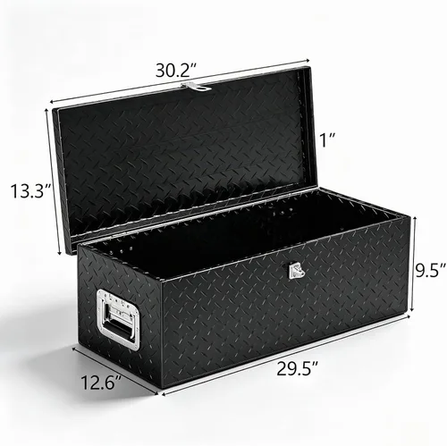 Vista 6 de TUFFIOM - Caja de herramientas de aluminio de 30 pulgadas para cama de camión, caja de herramientas resistente con placa de diamante para remolque