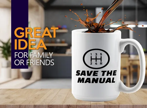 Vista 2 de Carguy Taza de café 15oz Blanco -guarde los manuales - Funny Sarcasm Car Lover Owner Enthusiast Mechanics Racing Street Racer Road Trip Organized