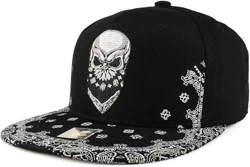 Vista 2 de Trendy Apparel tienda bordado de la Bandana snapback de calavera con estampado de cachemira Flatbill Cap