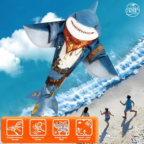 Vista 3 de Shark Kite for Kids & Adults, Outdoor Kite, Perfect for Beginners, Easy to use, Ideal for Beaches, backyards, Grassy Areas