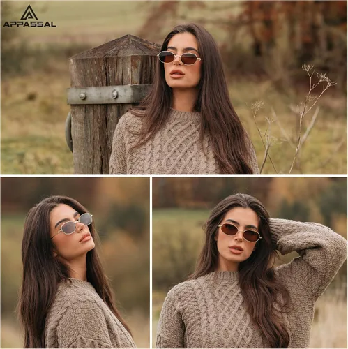 Vista 2 de Appassal Retro Oval Sunglasses For Women Men Small Rectangle Metal Frame Elegant Sunnies AP3662
