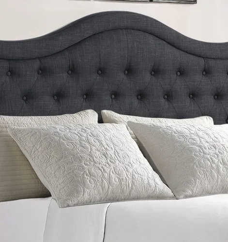 Vista 5 de Rosevera Grayson - Cama de cabecera ajustable con poliéster fino y acolchado de botones para dormitorio, matrimonial, carbono