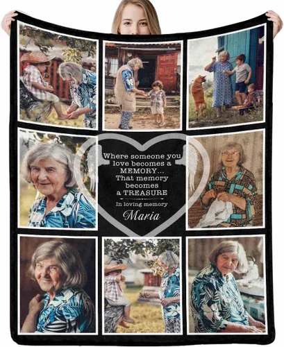 Vista 26 de Artsadd Manta conmemorativa personalizada en memoria amorosa de mamá, papá, padre, abuela, abuelo, nana, manta personalizada con foto, nombre