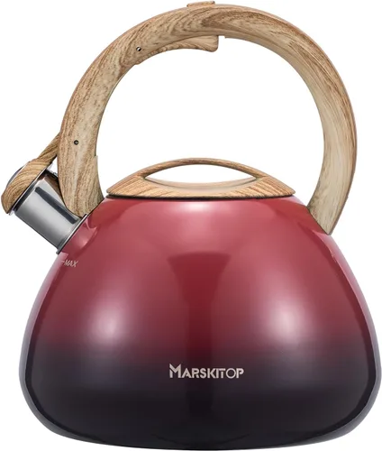 Vista 16 de MARSKITOP Tetera para estufa, tetera silbante para estufa, tetera de acero inoxidable de grado alimenticio con mango ergonómico Cool Touch, 2.6 Negro