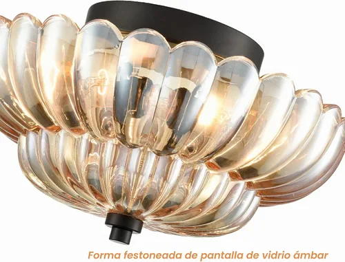 Vista 8 de HYDELITE Lámpara de techo moderna negra de montaje empotrado de 3 luces, cerca del techo, con pantalla de vidrio ámbar escamoteado para sala