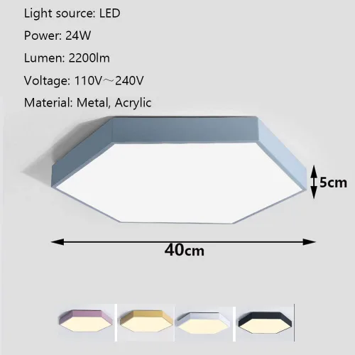 Vista 6 de Iluminación moderna hexagonal de montaje empotrado de acrílico macarrón luces LED de techo de tres tonos luz empotrada LED de montaje empotrado