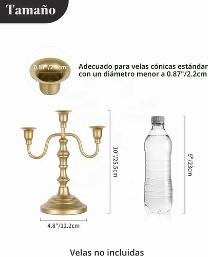 Vista 7 de NUPTIO Candelabros Gold Candelabros: Candelabro de latón con 3 brazos Juego de 2 velas cónicas para decoración de Navidad, chimenea, centros de mesa