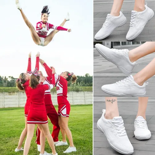 Vista 5 de DADAWEN Zapatos de baile de animadoras blancas para adultos y jóvenes, para entrenamiento atlético, tenis de competición, tenis de competición