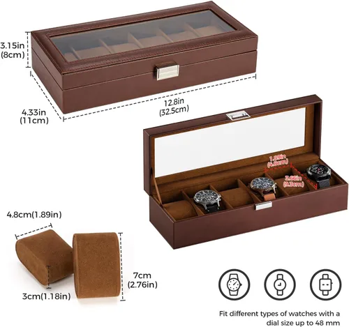Vista 5 de ProCase Caja de reloj para hombre, estuche de exhibición de reloj con 6 ranuras para hombre, organizador de caja de reloj de piel sintética