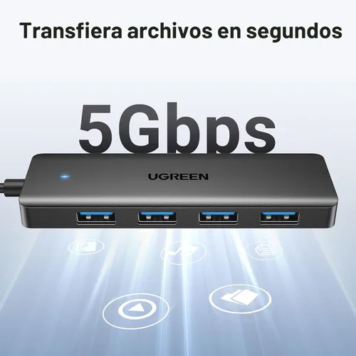Vista 3 de UGREEN Hub USB 3.0, divisor de 4 puertos USB A ultradelgado expande USB para mouse, teclado, unidad flash, disco U, impresora compatible