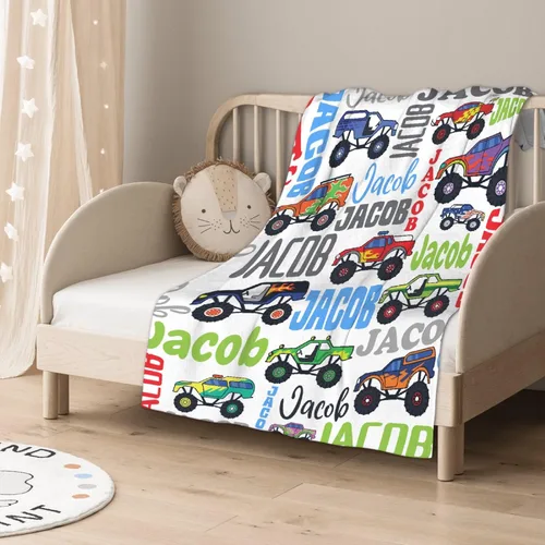 Vista 106 de Manta de bebé con texto en inglés «Just A Boy Who Loves Trucks» para niños y niñas, manta súper suave para envolver al recién nacido, acogedora