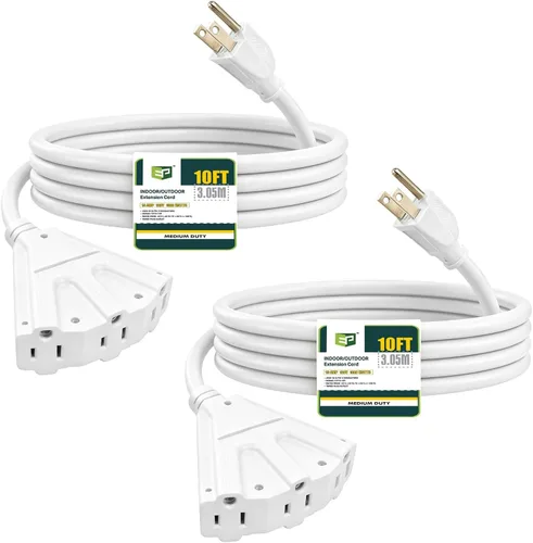 Vista 35 de EP Cable de extensión para exteriores de 6 pies, 16/3 SJTW, 3 tomas de corriente eléctrica, negro Enchufe a tierra de 3 puntas, para luces
