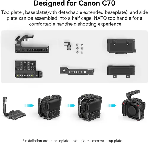 Vista 2 de SmallRig Kit de mano de jaula para cámara EOS C70 para Canon con mango superior NATO, abrazadera de cable para HDMI, placa superior, placa lateral
