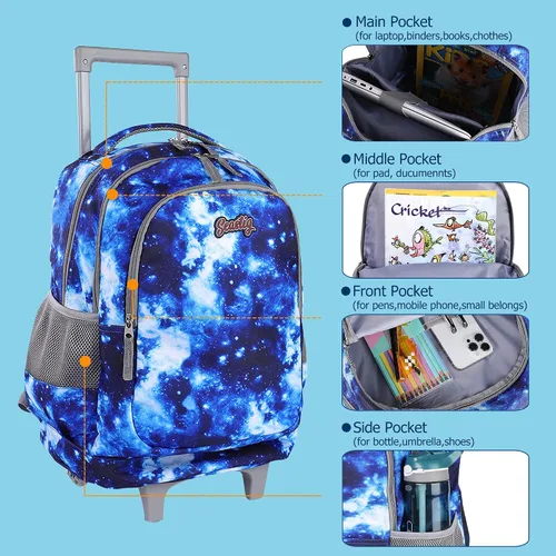 Vista 3 de seastig Rolling Backpack 18in Double Handle Backpack Kids Wheeled Backpack Roller Backpack with Lunch Bag Set Girls Boys