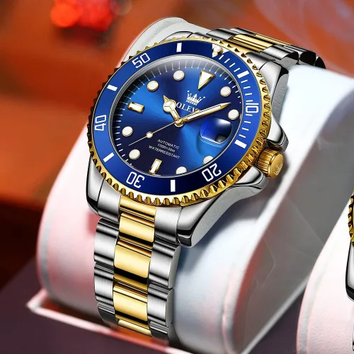 Vista 4 de Reloj automático de viento automático para hombre, reloj de lujo de acero inoxidable con fecha, reloj clásico impermeable con bisel giratorio