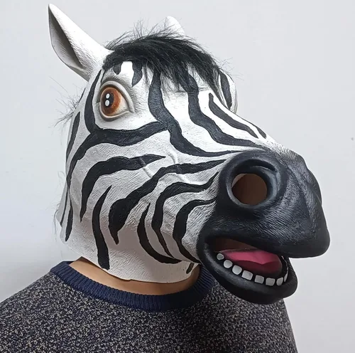 Vista 5 de Máscara de cabeza de cebra de látex, disfraz de caballo de selva para adultos, accesorios de fiesta