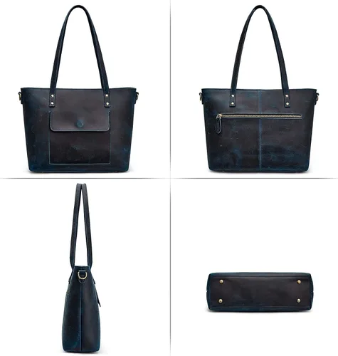 Vista 27 de S-ZONE Bolso bandolera vintage de cuero genuino para mujer