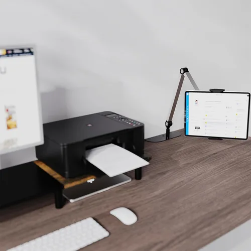 Vista 6 de Soporte para teléfono y tablet para cama, sofá y escritorio, base de doble peso, soporte elástico con brazo ajustable, compatible con iPad mini Air