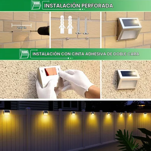 Vista 8 de JSOT - Luces solares de exteriores para terraza, impermeable, funciona con energía solar, luz led inalámbrica para pasarela, patio, escaleras Blanco