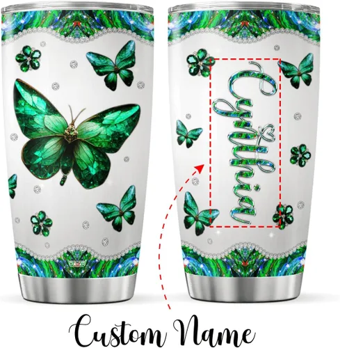 Vista 2 de CUBICER Vasos de café personalizados con tapa, tazas de viaje de mariposa para amantes de los animales, mujeres, niñas, niños, vaso de acero