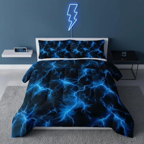 Vista 9 de QOOMO Juego de edredón de fútbol americano de 3 piezas, tamaño individual, juego de ropa de cama de fuego y agua para adolescentes, niños y niñas