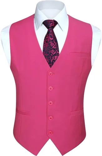 Vista 30 de HISDERN Vest 101 - Chaleco de traje ajustado para hombre con 3 bolsillos para negocios, formal, boda, baile de graduación y esmoquin casual a1-Negro