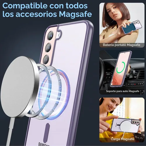 Vista 4 de OWKEY Funda magnética para Samsung Galaxy S22 Plus 5G, compatible con MagSafe, delgada, translúcida, a prueba de golpes, con antihuellas