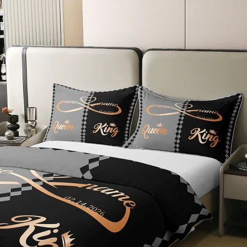 Vista 4 de Erosebridal King and Queen - Funda de edredón personalizada 100% algodón, funda de edredón romántica para el día de San Valentín para los Negro