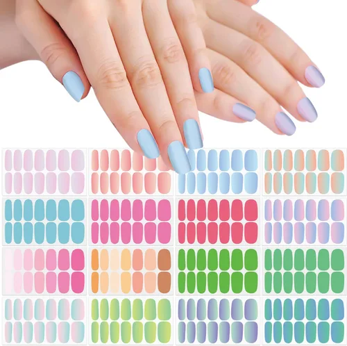 Vista 7 de 16 hojas de calcomanías de esmalte de uñas brillantes para mujeres, tiras de esmalte de uñas, tiras de uñas de gel, autoadhesivas, color sólido