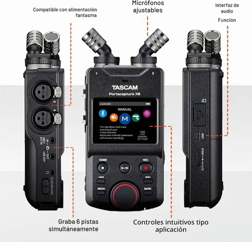Vista 3 de Grabadora de audio portátil TASCAM Portacapture X6 de 32 bits Float, grabadora de campo para video, música, podcast, voz, podcasting