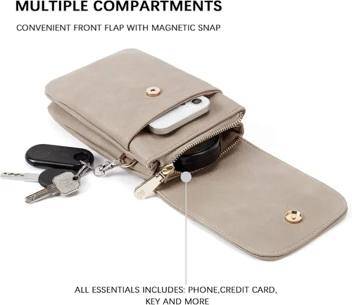 Vista 5 de Bolso bandolera pequeño de piel vegana BOSTANTEN para mujer, con diseño de cartera para celular, con correa ajustable