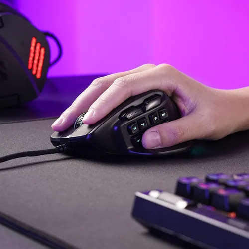 Vista 9 de Redragon M811 Aatrox - Ratón para juegos MMO, 15 botones programables con cable RGB con agarre natural ergonómico, 10 teclas macro laterales