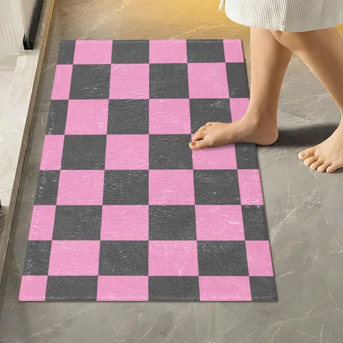 Vista 31 de Tapete de baño a cuadros de tablero de ajedrez, suave, absorbente, lavable, tapete de baño para piso de baño, tapete de baño antideslizante