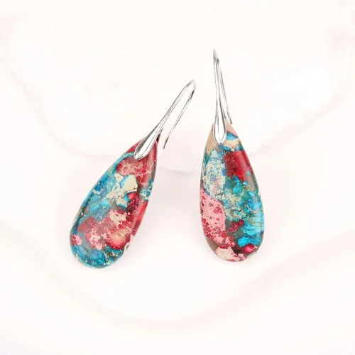 Vista 3 de Lettarius Aretes colgantes de piedra curativa natural con piedra de nacimiento de cristal