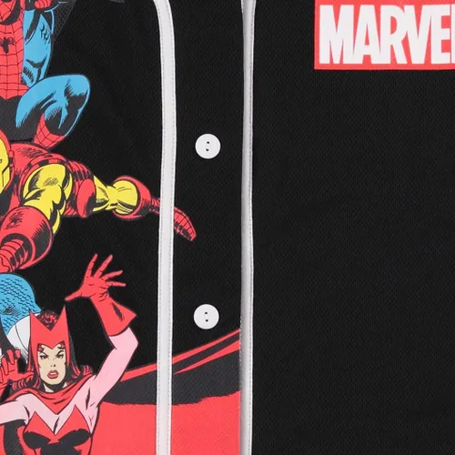 Vista 5 de Marvel Camiseta de béisbol para mujer, diseño de Spiderman, Ironman, Capitán América y Hulk, malla con botones