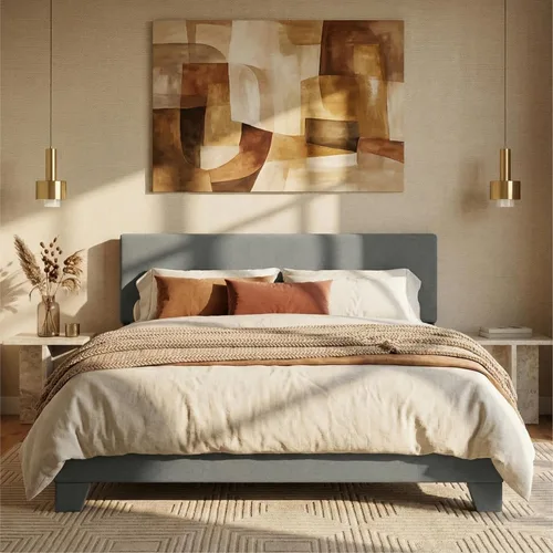 Vista 8 de SHA CERLIN Base de cama tamaño King con cabecera ajustable, plataforma tapizada de piel sintética con listones de madera, base de colchón estable
