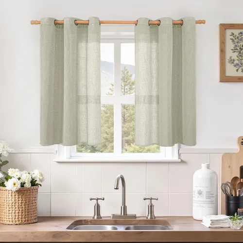 Vista 195 de LAMIT Cortinas de lino marrón caramelo para sala de estar, 84 pulgadas, de lino sintético, texturizado, filtrante de luz, paneles de privacidad